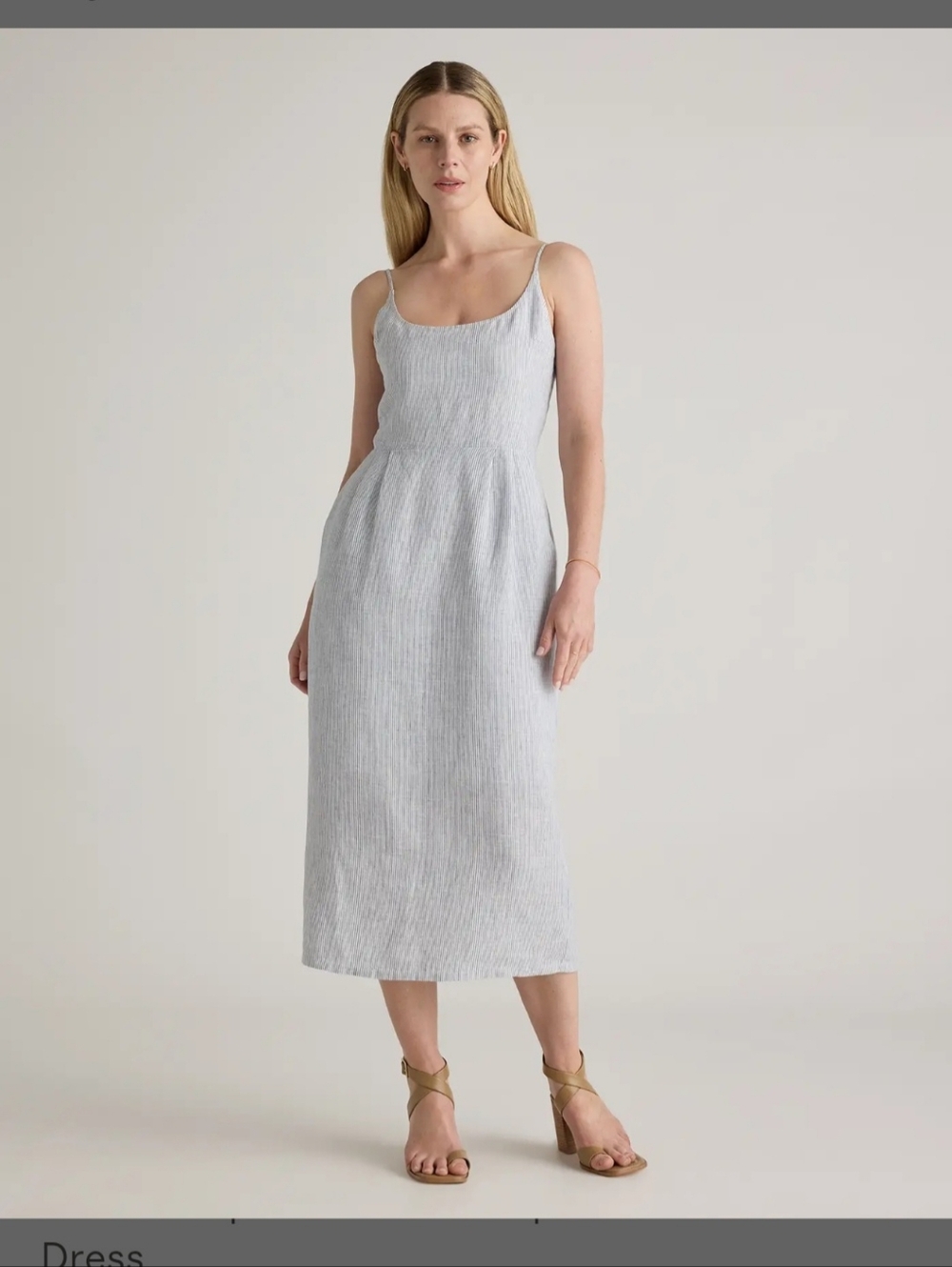 Quince 100% European Linen Scoop Neck Midi Dress In Blue Pinstripe, Size M